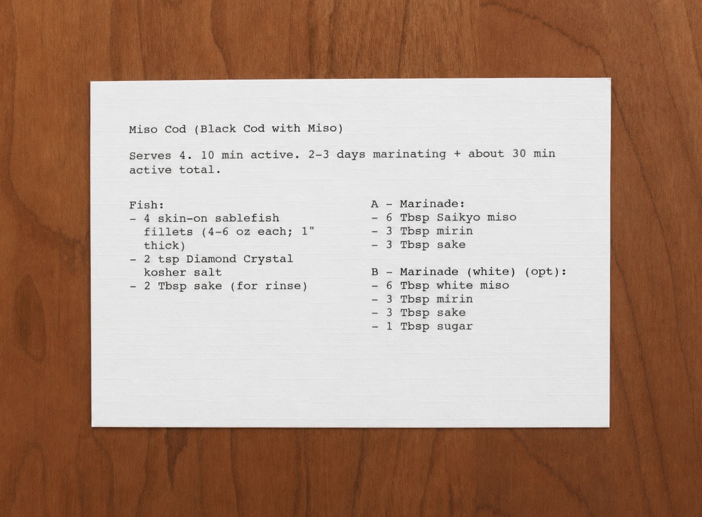 Close-up of recipe cards on linen